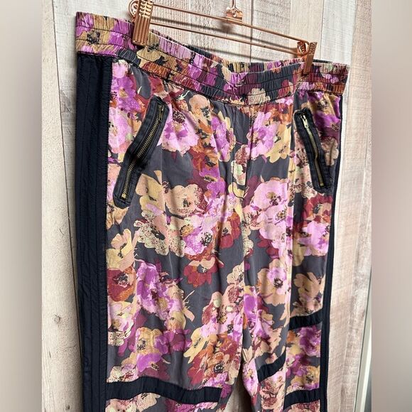 Anthropologie Floral Print Pants - Black and Pink - Picture 4 of 9
